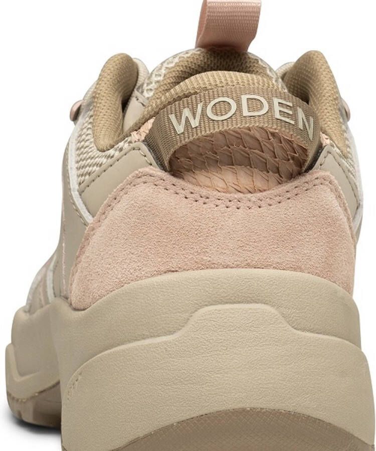 Woden Sif Reflective taupe met roze dames sneakers