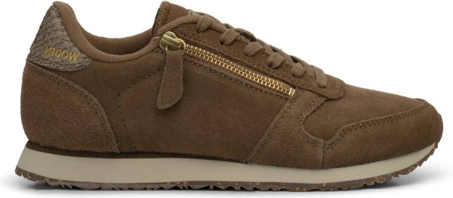 Woden Sneakers met rits van suède en visleer Brown Dames