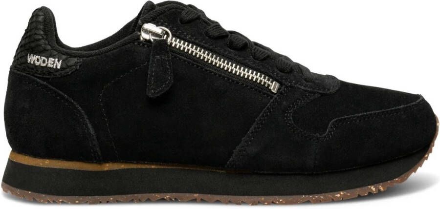 Woden Ydun Zipper dames sneakers zwart suède