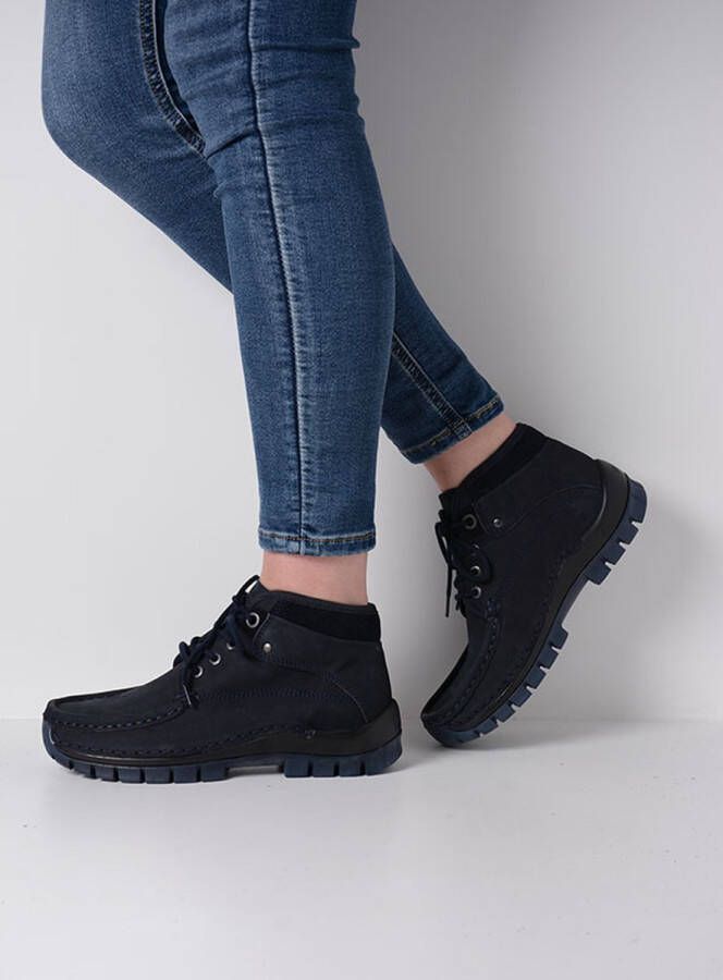 Wolky Hoge veterschoenen Cross blauw nubuck