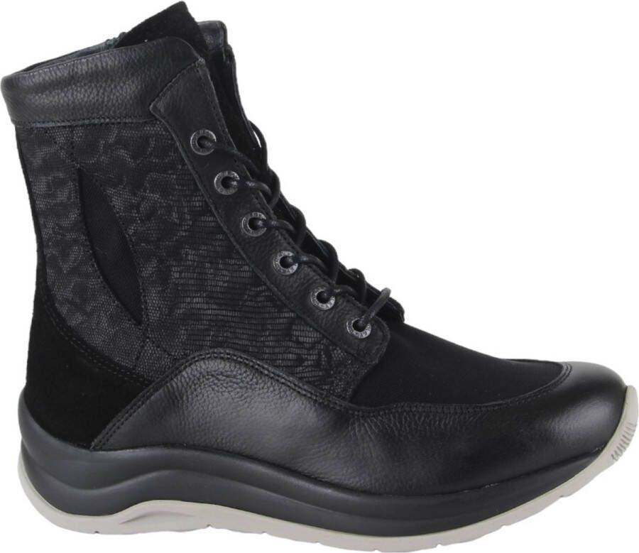 Wolky Hoge veterschoenen Ellon SF zwart combi stretchleer