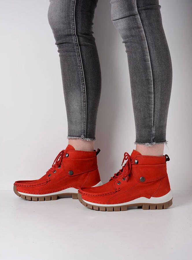 Wolky Hoge veterschoenen Jump rood nubuck