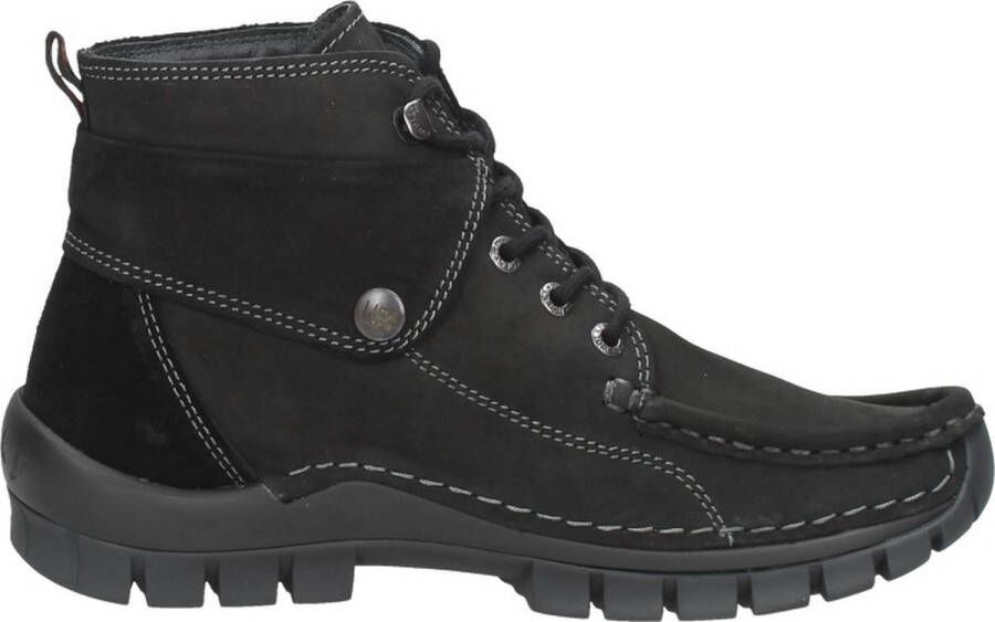 Wolky Hoge veterschoenen Jump zwart nubuck