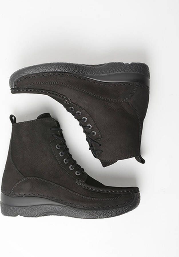 Wolky Hoge veterschoenen Roll Boot zwart nubuck