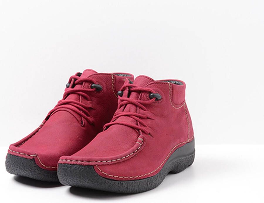 Wolky Hoge veterschoenen Seamy Moc bordeauxrood nubuck