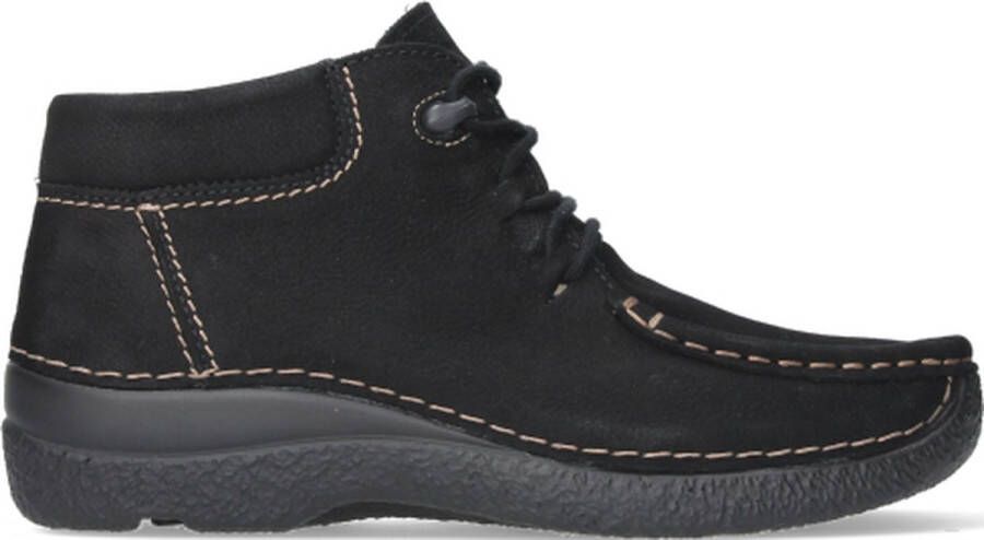 Wolky Hoge veterschoenen Seamy Moc zwart nubuck