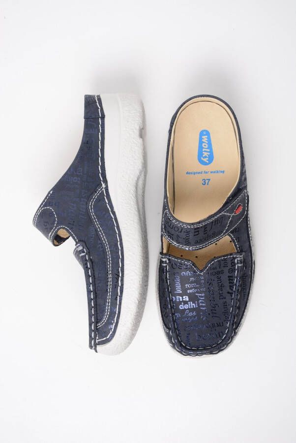 Wolky Slippers Roll Slipper blauw letter nubuck