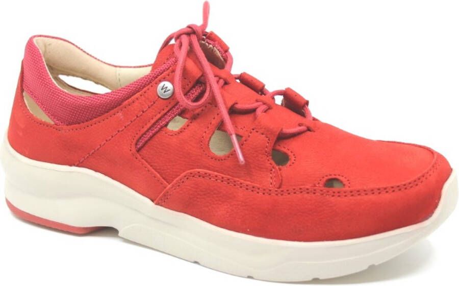 Wolky Rode leren sneakers met comfortabel voetbed en enkelondersteuning Rood Dames