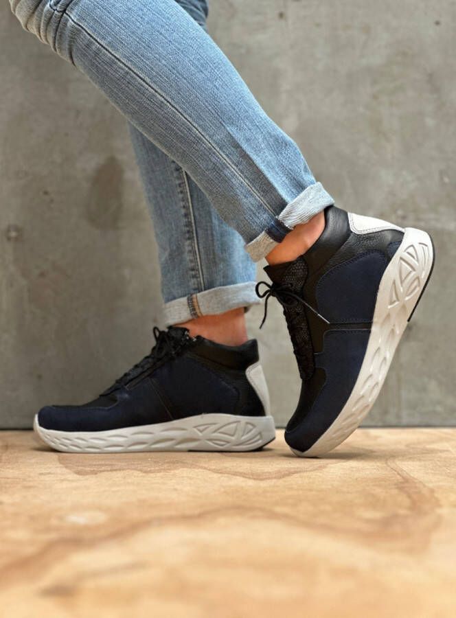 Wolky Veterschoenen Pep SF denim combi stretch leer zwart