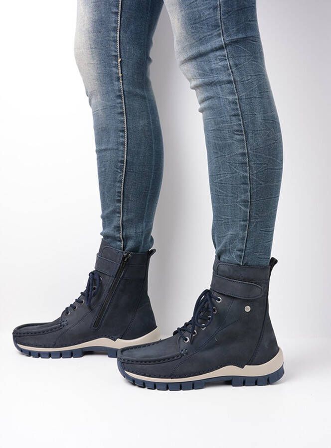 Wolky Hoge veterschoenen Reach blauw nubuck