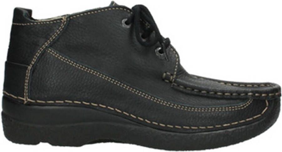 Wolky Veterschoenen Roll Moc zwart leer