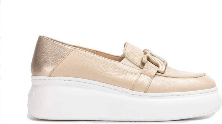 Wonders Tweekleurige leren sleehak moccasin Beige Dames