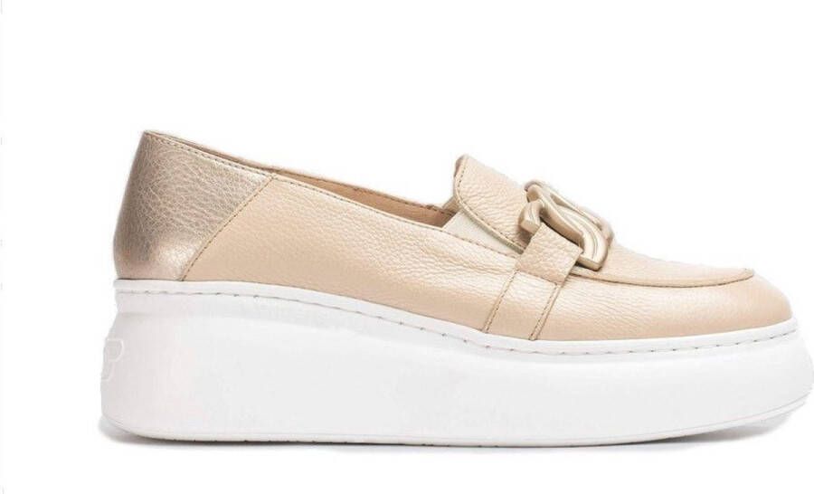 Wonders Tweekleurige leren sleehak moccasin Beige Dames