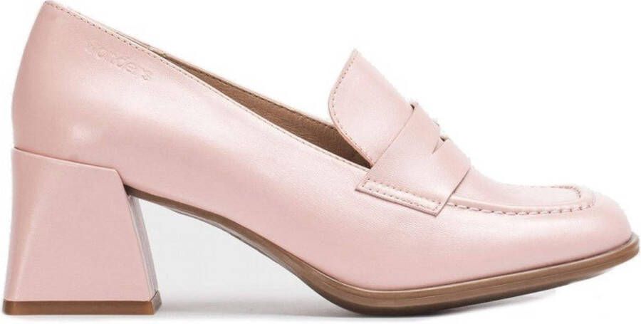 Wonders Klassieke leren pump met vierkante blokhak Pink Dames