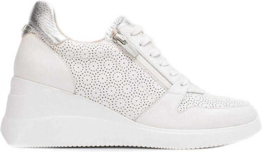 Wonders Florale Openwork Sneaker met Rits en Vetersluiting White Dames