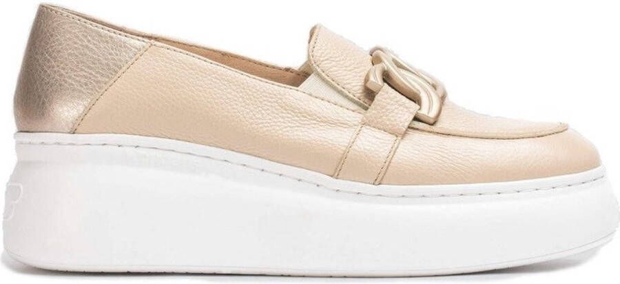 Wonders Tweekleurige leren sleehak moccasin Beige Dames