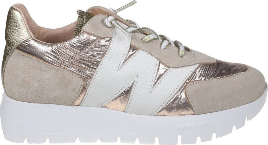 Wonders Stijlvolle Urban Sneaker met MemoryGel Binnenzool Beige Dames