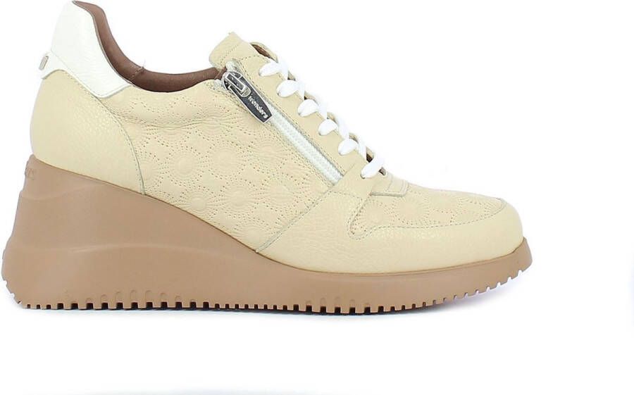 Wonders Florale Openwork Sneaker met Rits en Vetersluiting Beige Dames