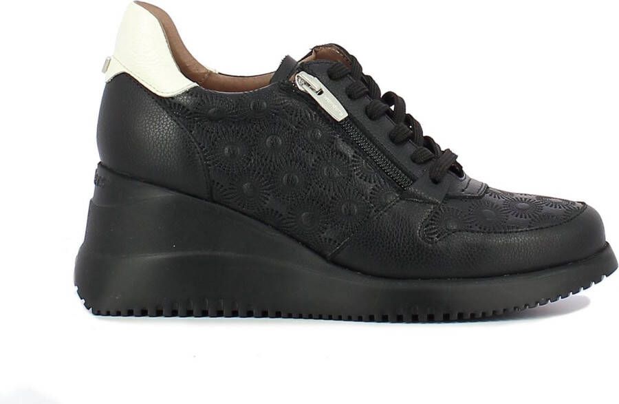 Wonders Florale Openwork Sneaker met Rits en Vetersluiting Black Dames - Foto 1