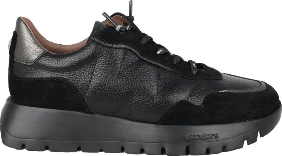 Wonders Zwarte Leren Sneaker Stijlvol & Comfortabel Black Dames