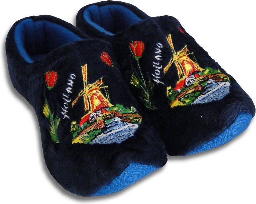 Woodenshoes by Wilhelmus Klomppantoffels Blauw met molen