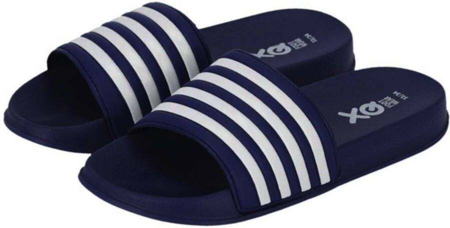 XQ Footwear Slippers Kobaltblauw Wit Gestreept