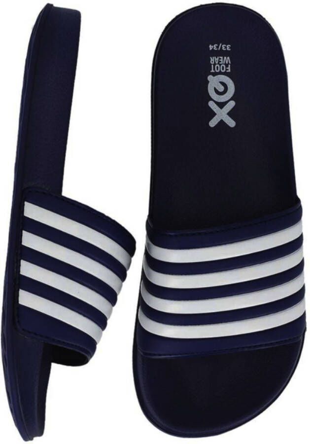 XQ Footwear Slippers Kobaltblauw Wit Gestreept