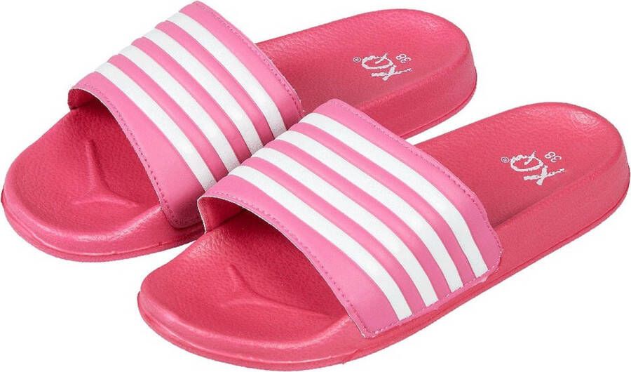 XQ Footwear XQ Slippers Dames Stripes Fuchsia Badslippers dames Gevormd voetbed