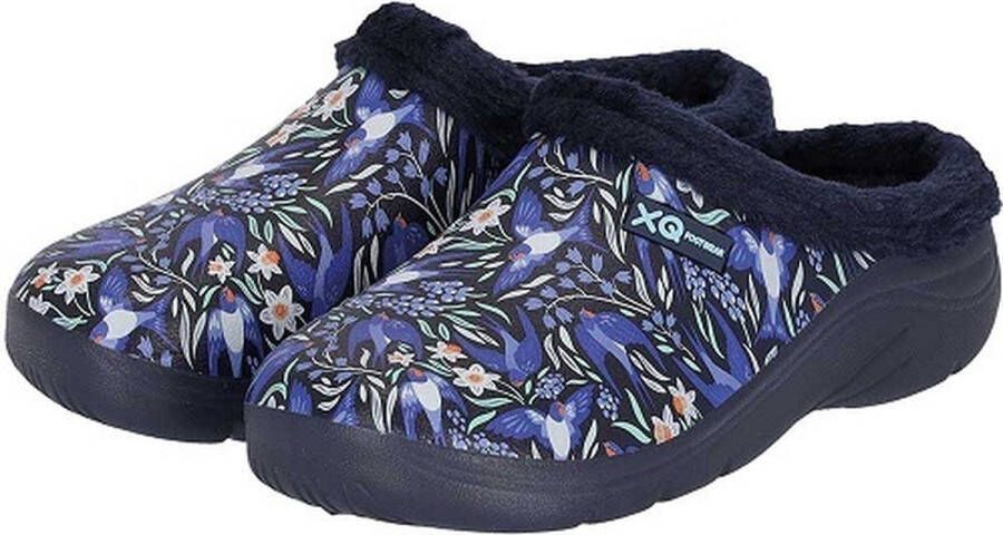 XQ-Footwear XQ tuinklomp dames navy bloem imitatiebont