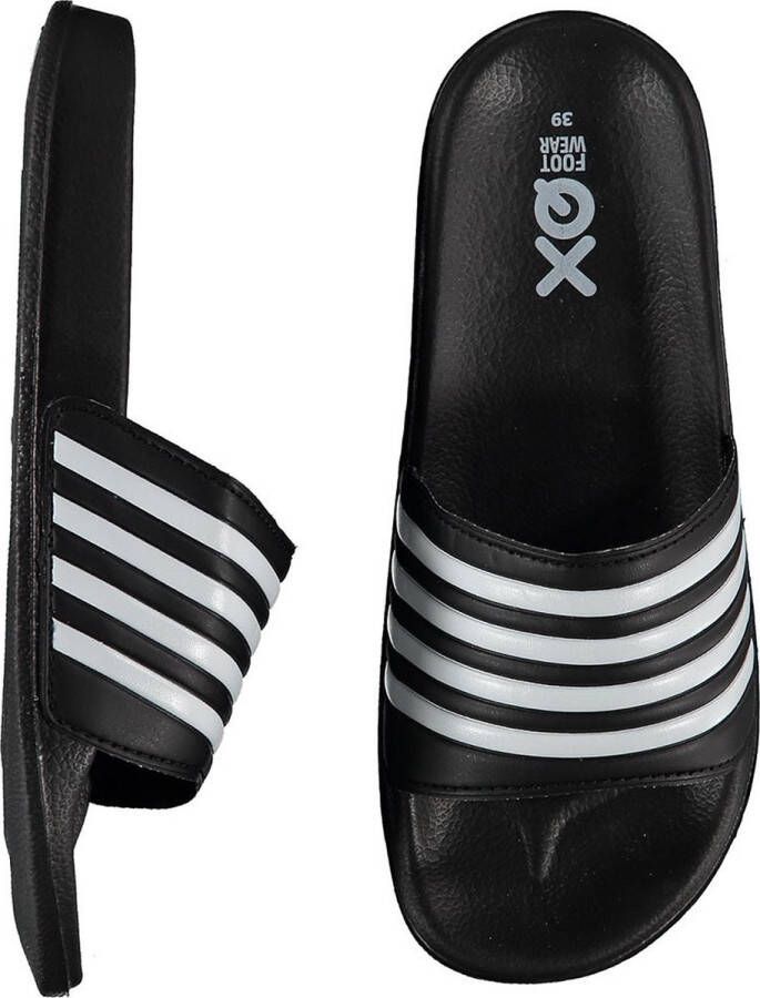 XQ Slippers Dames Stripes Zwart Badslippers dames Gevormd voetbed