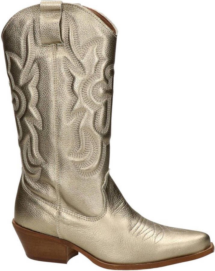 ZoeZo Design Cowboylaarzen nieuwe collectie herfst winter 2024 2025 halfhoog laarzen western laarzen PU leder goud hakhoogte