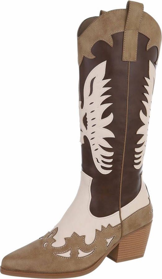 ZoeZo Design cowboylaarzen nieuwe collectie herfst winter 2024 2025 lange laarzen western laarzen hoogwaardig PU leder bruin beige ecru 3 tinten bruin met stiksel hakhoogte