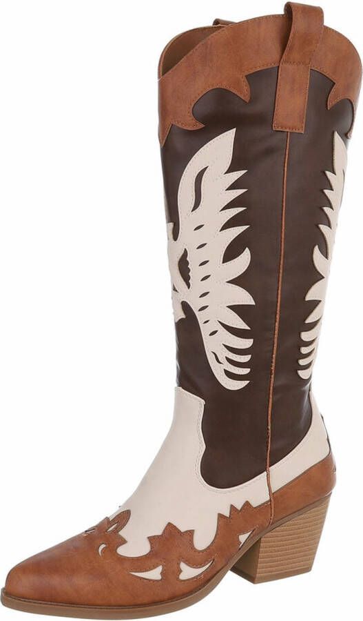 ZoeZo Design cowboylaarzen nieuwe collectie herfst winter 2024 2025 lange laarzen western laarzen hoogwaardig PU leder bruin beige ecru 3 tinten bruin met stiksel hakhoogte