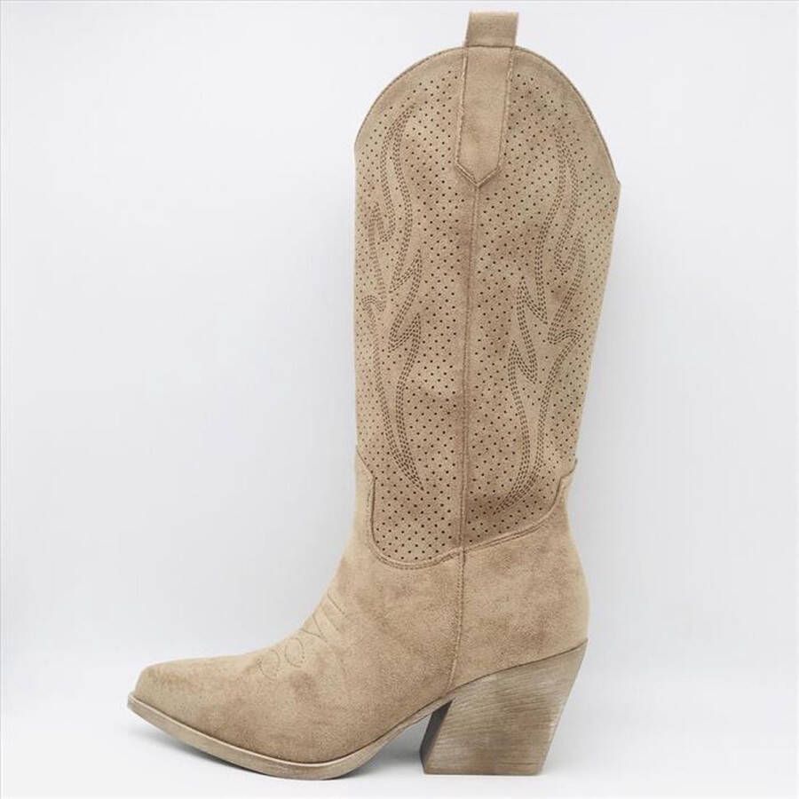 ZoeZo Design Laarzen Laars dames cowboylaars westernlaars beige suedine hakhoogte