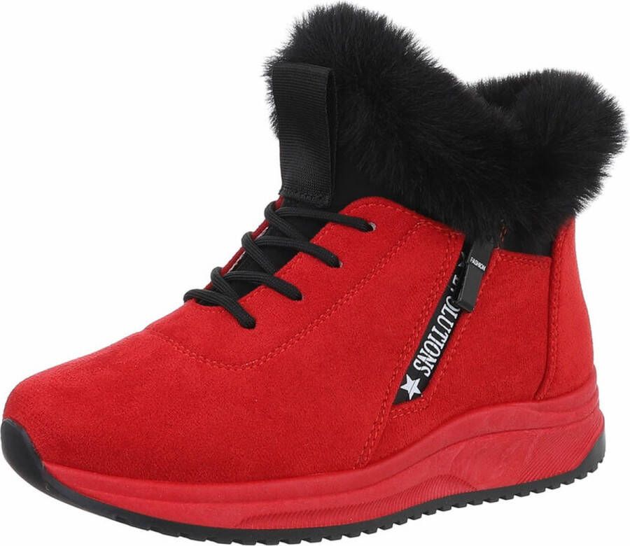 ZoeZo Design sneakers nieuwe collectie herfst winter 2024 2025 rood zwart suedine met namaakbont fakefur geheel bont gevoerd met rits en veters