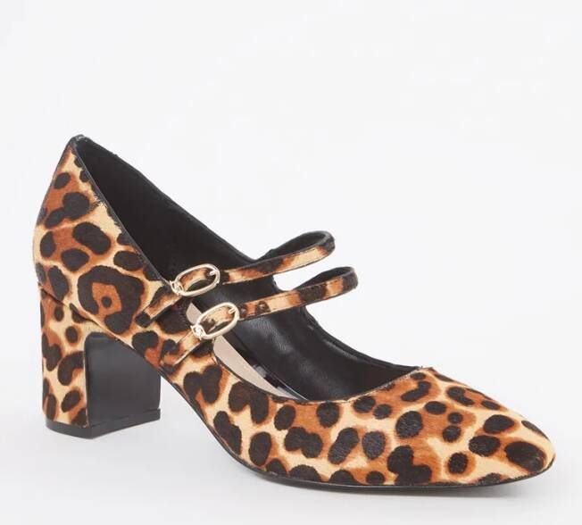 Dune London Approval pump van leer met panterprint