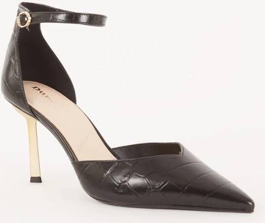 Dune London Colly pump van leer met crocostructuur