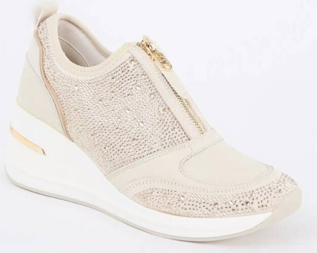 Dune London Elsha sneakerwedge van leer met strass