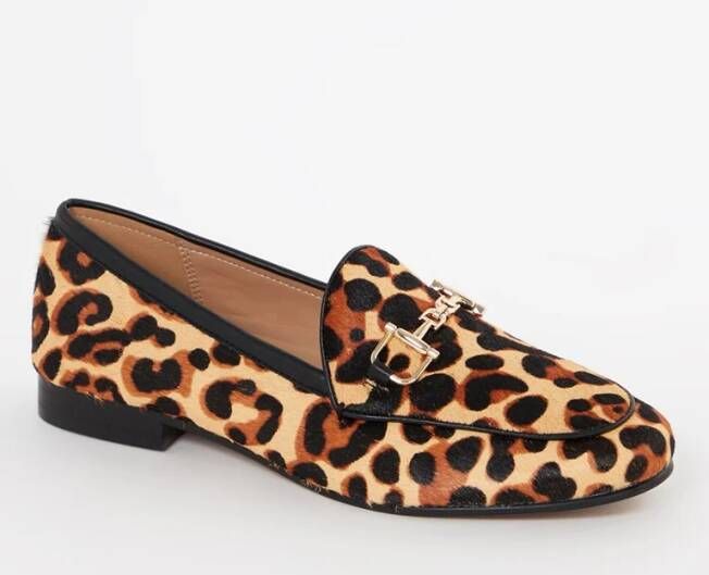 Dune London Glair loafer met horsebit en panterprint