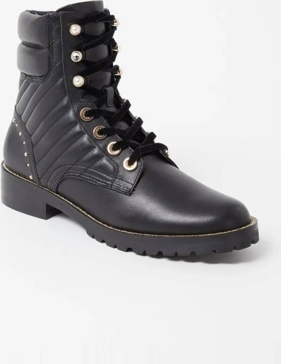 Dune London Pearlescent veterboot van leer met quilt patroon en studs