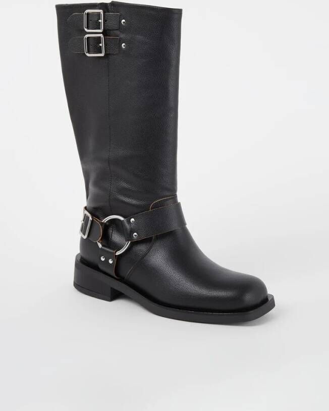 Dune London Totoe biker boot van leer met gespdetail