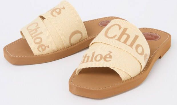 Chloé Woody slipper van linnen met logo