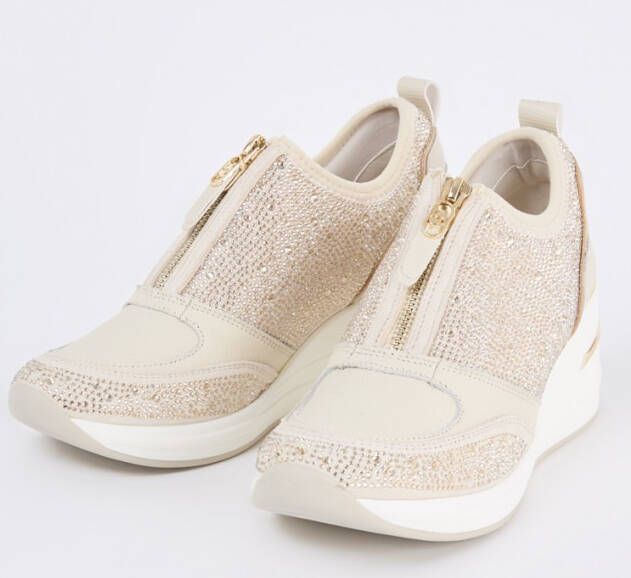 Dune London Elsha sneakerwedge van leer met strass