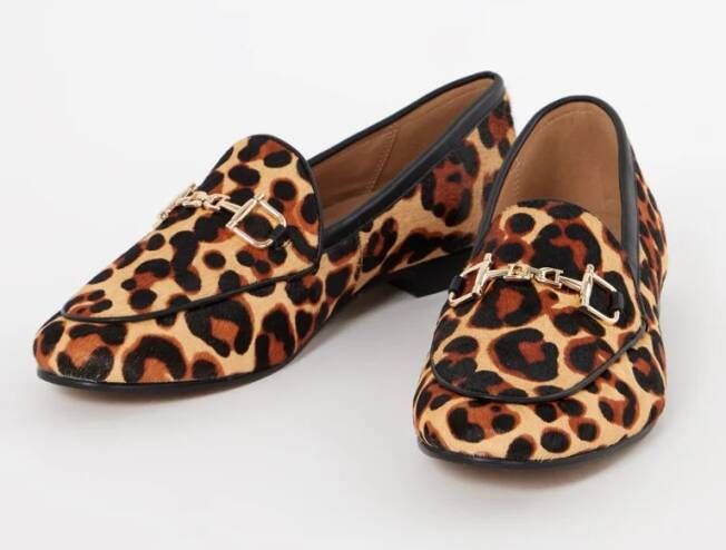 Dune London Glair loafer met horsebit en panterprint