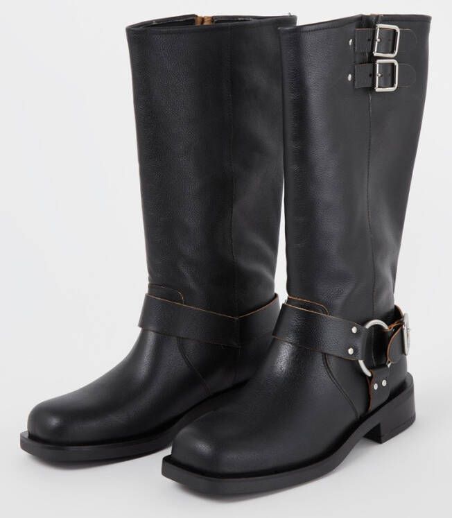 Dune London Totoe biker boot van leer met gespdetail