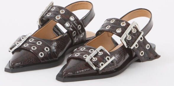 Ganni Slingback van leer met slangenprint