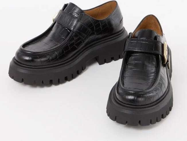 Maje Loafer van leer met crocostructuur