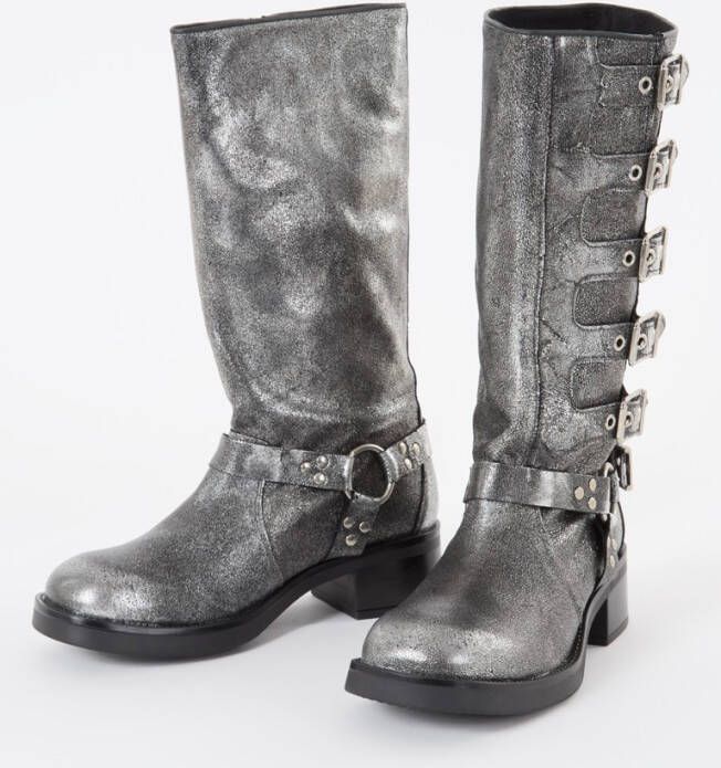 Steve Madden Battle biker boot van leer met metallic finish