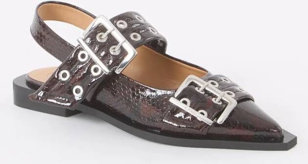 Ganni Slingback van leer met slangenprint