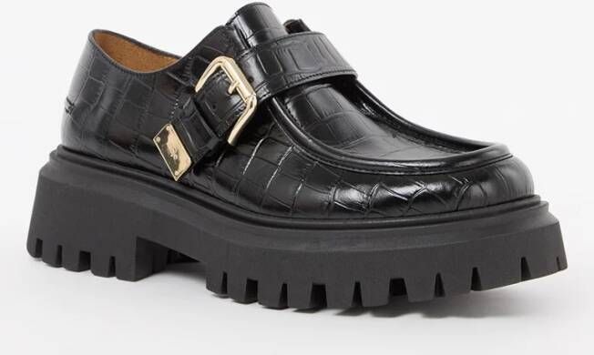 Maje Loafer van leer met crocostructuur